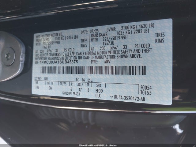 1FMCU9JA1SUB45875 Ford Escape Platinum