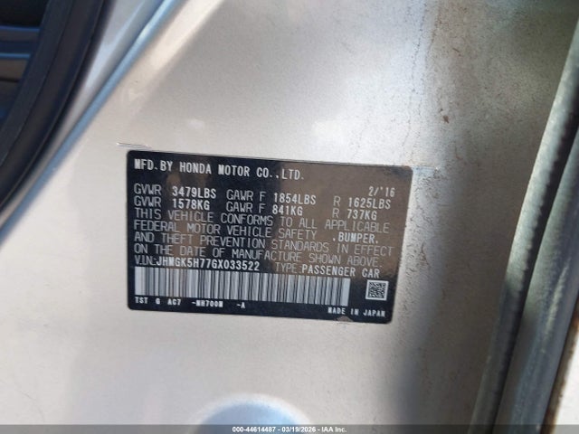 Aukcja sprzedaży 2016 Honda Fit Ex, vin: JHMGK5H77GX033522, numer aukcji: 44614487