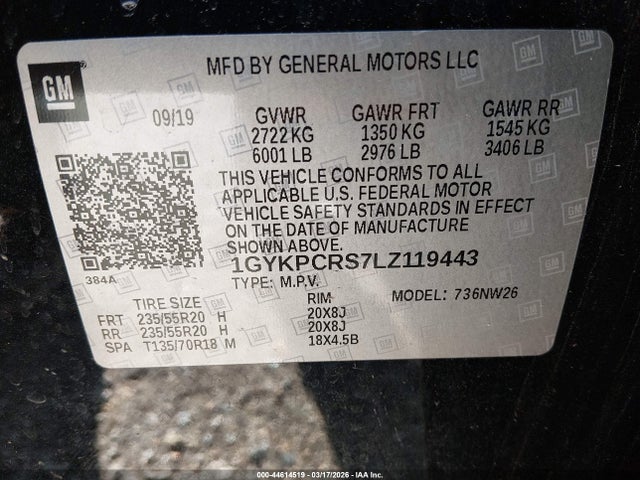1GYKPCRS7LZ119443 Cadillac Xt6 Fwd Premium Luxury