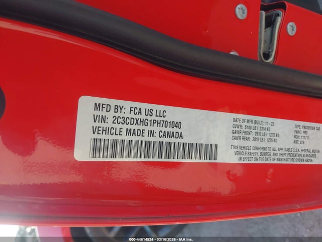 Продажа на аукционе авто 2023 Dodge Charger Gt, vin: 2C3CDXHG1PH701040, номер лота: 44614524