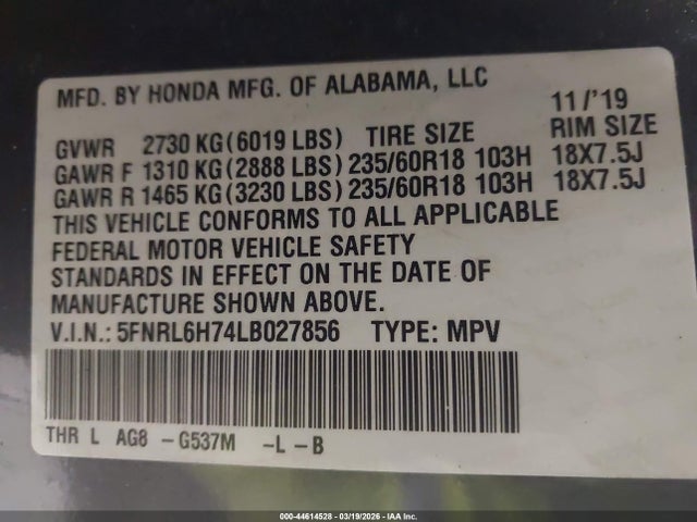 2020 HONDA ODYSSEY 5FNRL6H74LB027856 Photo 8