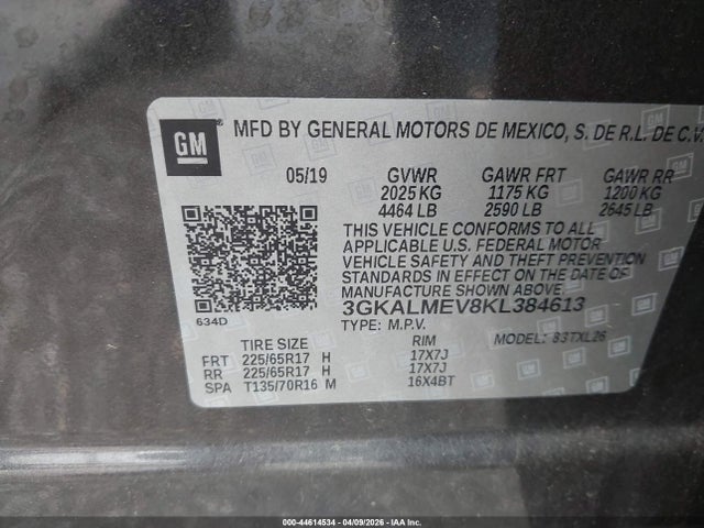 Продажа на аукционе авто 2019 Gmc Terrain Sle, vin: 3GKALMEV8KL384613, номер лота: 44614534
