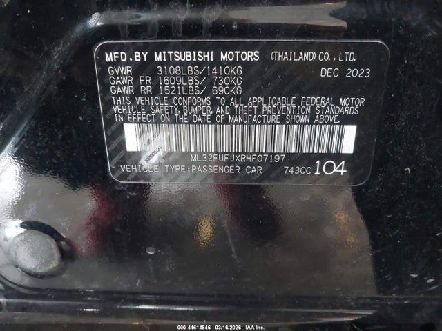 Продажа на аукционе авто 2024 Mitsubishi Mirage G4 Es, vin: ML32FUFJXRHF07197, номер лота: 44614546