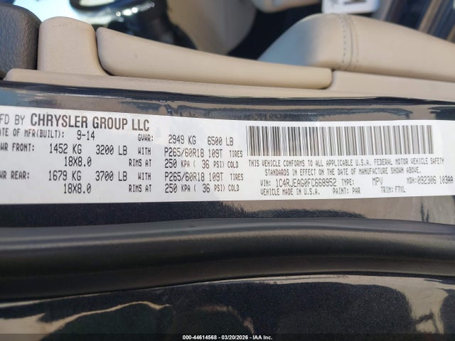 Продажа на аукционе авто 2015 Jeep Grand Cherokee Laredo, vin: 1C4RJEAG0FC668952, номер лота: 44614568