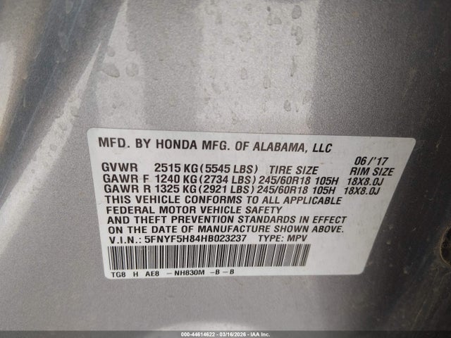 2017 HONDA PILOT 5FNYF5H84HB023237 Photo 8
