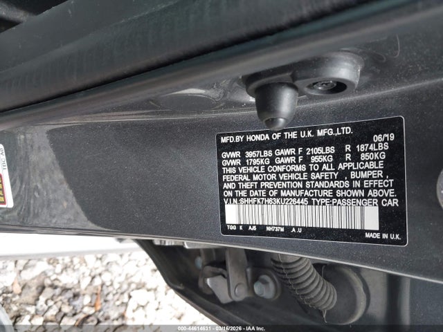 Продажа на аукционе авто 2019 Honda Civic Ex, vin: SHHFK7H63KU226445, номер лота: 44614631