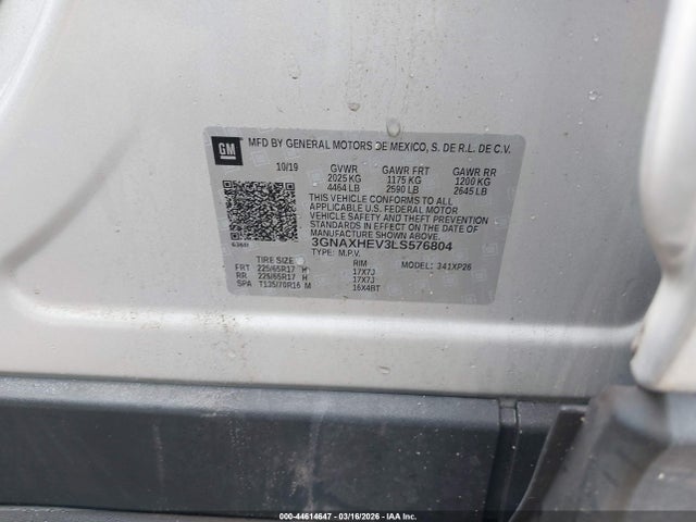 44614647 :رقم المزاد ، 3GNAXHEV3LS576804 vin ، 2020 Chevrolet Equinox Fwd Ls مزاد بيع