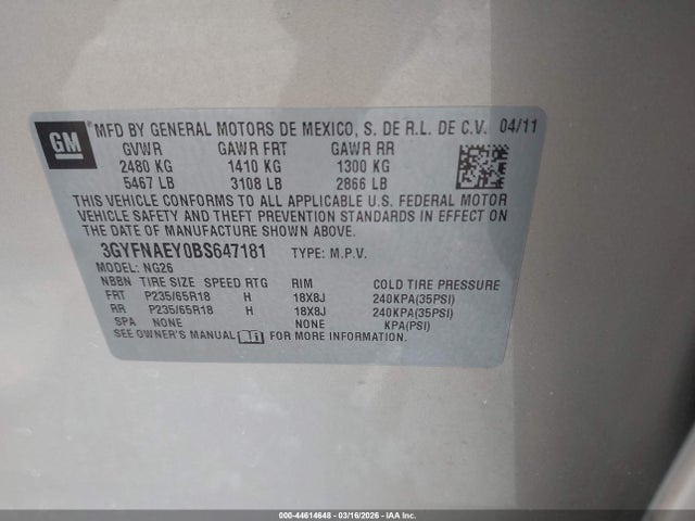 2011 CADILLAC SRX 3GYFNAEY0BS647181 Photo 8