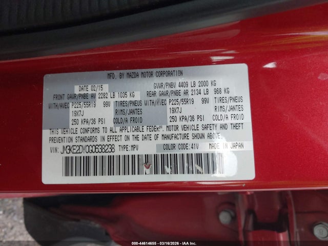 Продаж на аукціоні авто 2016 Mazda Cx-5 Grand Touring, vin: JM3KE2DY0G0638238, номер лоту: 44614655