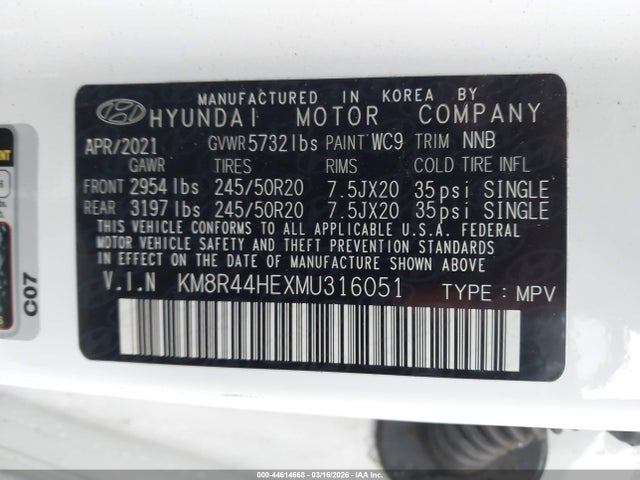 2021 HYUNDAI PALISADE KM8R44HEXMU316051 Photo 8