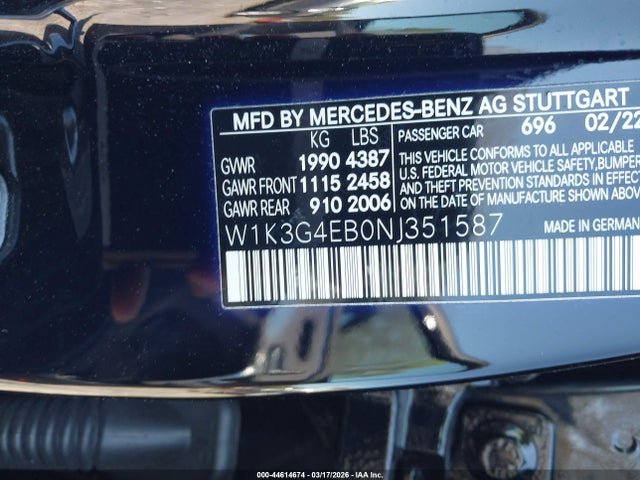 Aukcja sprzedaży 2022 Mercedes-benz A 220, vin: W1K3G4EB0NJ351587, numer aukcji: 44614674