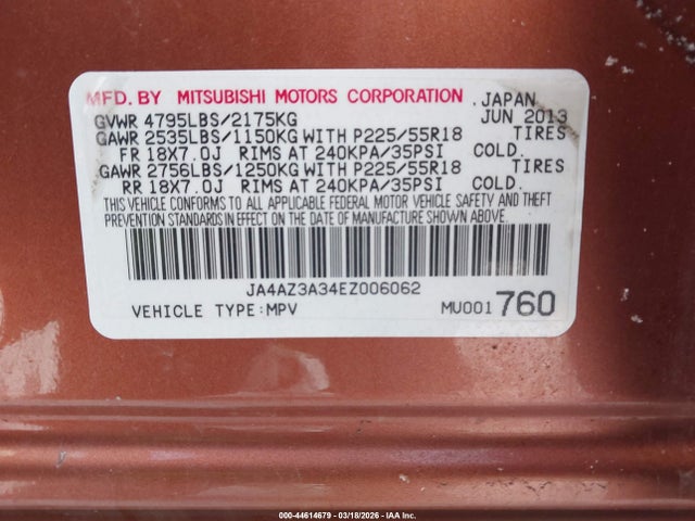 Продаж на аукціоні авто 2014 Mitsubishi Outlander Se, vin: JA4AZ3A34EZ006062, номер лоту: 44614679