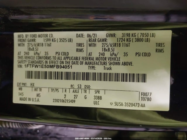 2021 FORD F-150 1FTFW1E50MFB94051 Photo 8