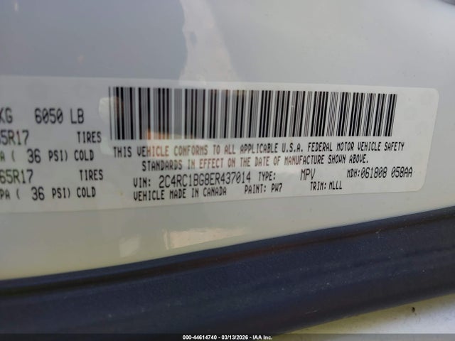 2014 Chrysler Town & Country Touring მანქანა იყიდება აუქციონზე, vin: 2C4RC1BG8ER437014, აუქციონის ნომერი: 44614740