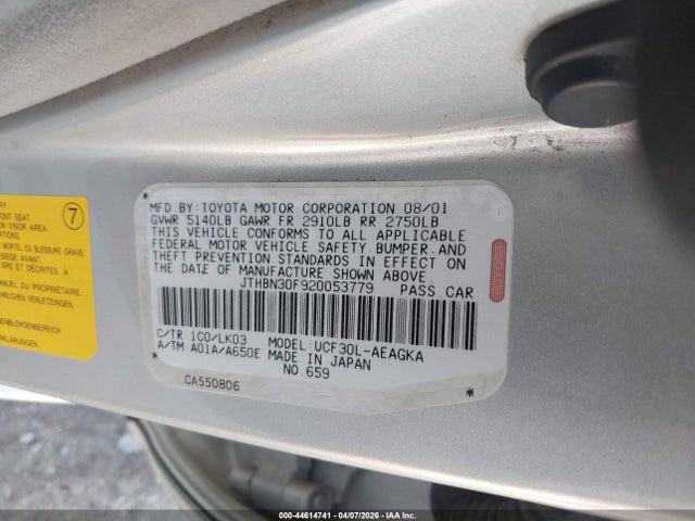 2002 Lexus Ls 430 მანქანა იყიდება აუქციონზე, vin: JTHBN30F920053779, აუქციონის ნომერი: 44614741