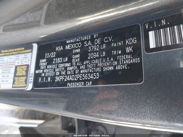44614799 :رقم المزاد ، 3KPF24AD2PE563453 vin ، 2023 Kia Forte Lxs مزاد بيع