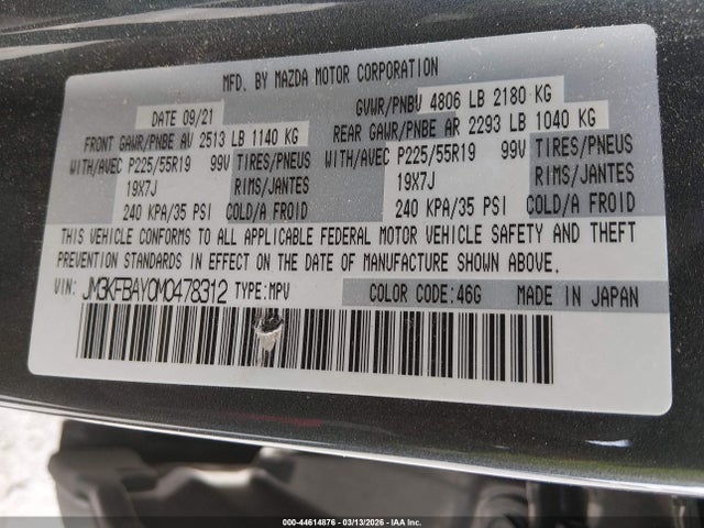 Aukcja sprzedaży 2021 Mazda Cx-5 Grand Touring Reserve, vin: JM3KFBAY0M0478312, numer aukcji: 44614876