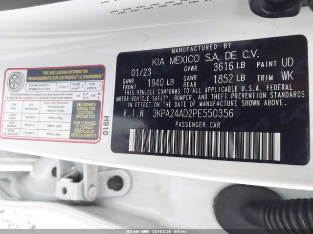 Продаж на аукціоні авто 2023 Kia Rio S, vin: 3KPA24AD2PE550356, номер лоту: 44614909