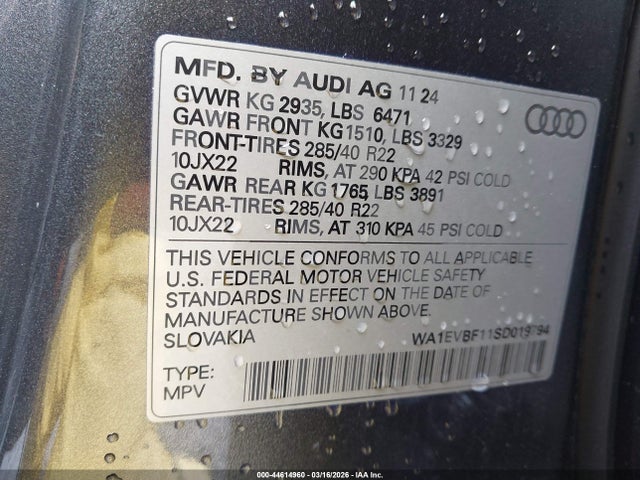 Aukcja sprzedaży 2025 Audi Q8 Premium Plus 55 Tfsi Quattro, vin: WA1EVBF11SD019794, numer aukcji: 44614960