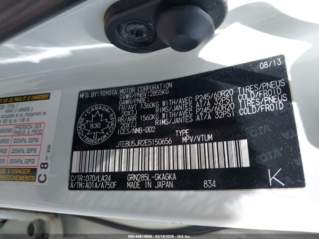 Toyota 4runner Sr5 V6 2014 JTEBU5JR2E5150656 Image 9