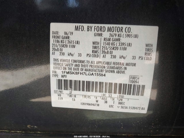 Продажа на аукционе авто 2020 Ford Explorer Limited, vin: 1FMSK8FH7LGA15584, номер лота: 44614995