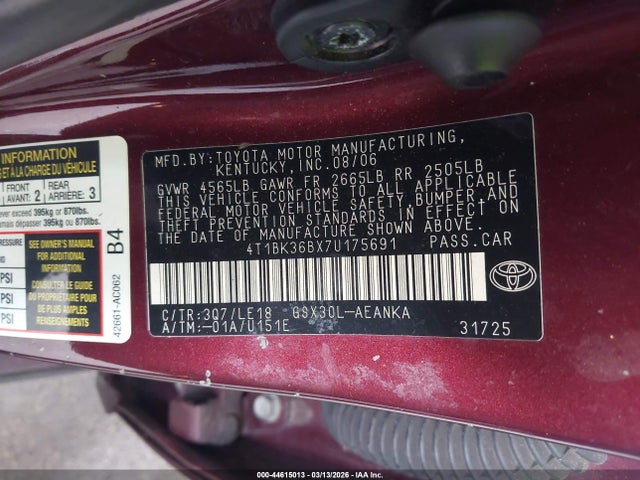 2007 TOYOTA AVALON 4T1BK36BX7U175691 Photo 8