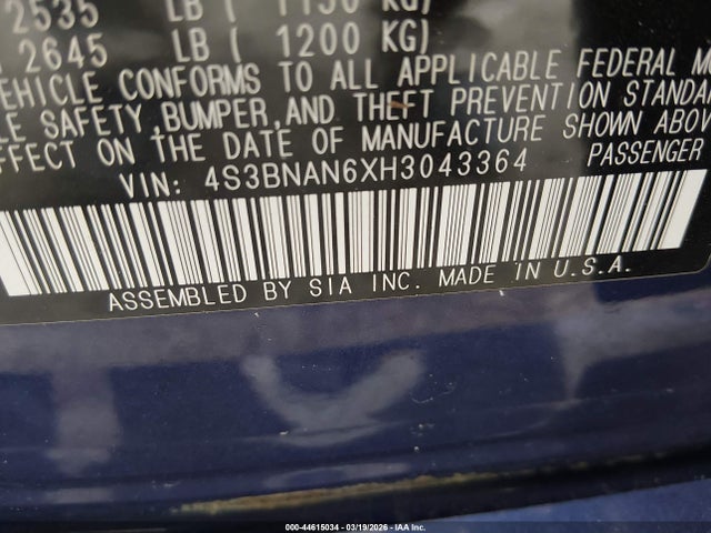Продажа на аукционе авто 2017 Subaru Legacy 2.5i Limited, vin: 4S3BNAN6XH3043364, номер лота: 44615034