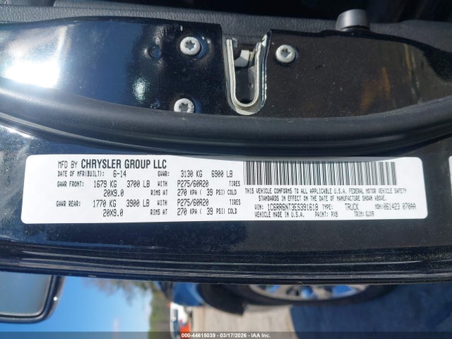 Продаж на аукціоні авто 2014 Ram 1500 Laramie, vin: 1C6RR6NT3ES391618, номер лоту: 44615039