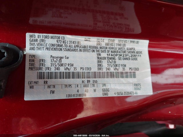 2015 FORD FOCUS 1FADP3K23FL208111 Photo 8