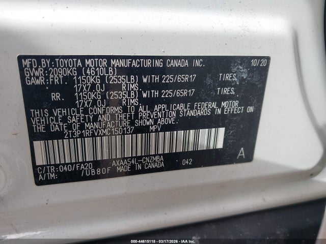 2T3P1RFVXMC150137 Toyota Rav4 Xle