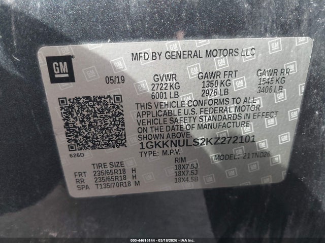 2019 Gmc Acadia Slt-1 მანქანა იყიდება აუქციონზე, vin: 1GKKNULS2KZ272101, აუქციონის ნომერი: 44615144