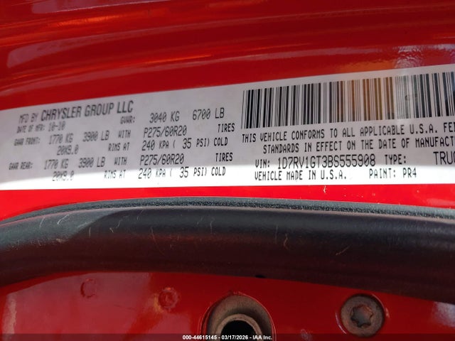 Aukcja sprzedaży 2011 Ram Ram 1500 Slt, vin: 1D7RV1GT3BS555908, numer aukcji: 44615145