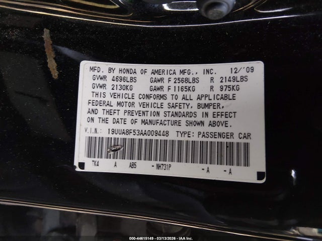 Aukcja sprzedaży 2010 Acura Tl 3.5, vin: 19UUA8F53AA009448, numer aukcji: 44615149