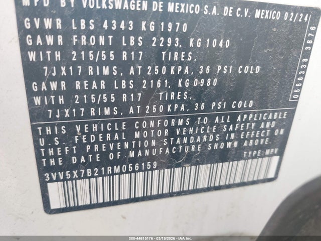Продаж на аукціоні авто 2024 Volkswagen Taos 1.5t S, vin: 3VV5X7B21RM056159, номер лоту: 44615176