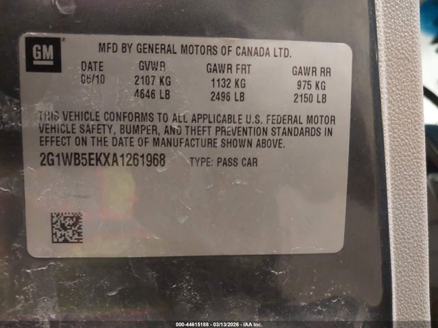 2010 Chevrolet Impala Lt მანქანა იყიდება აუქციონზე, vin: 2G1WB5EKXA1261968, აუქციონის ნომერი: 44615188