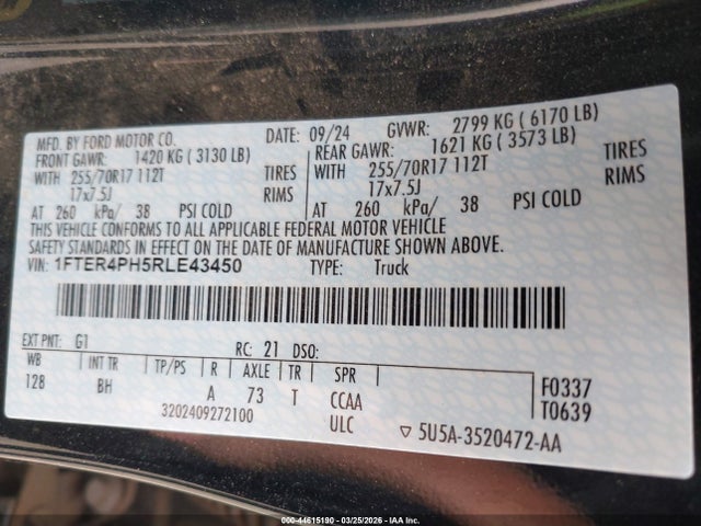 2024 Ford Ranger Xl მანქანა იყიდება აუქციონზე, vin: 1FTER4PH5RLE43450, აუქციონის ნომერი: 44615190