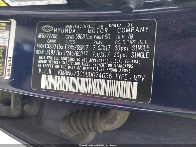 Продажа на аукционе авто 2008 Hyundai Veracruz Gls/limited/se, vin: KM8NU73C08U074656, номер лота: 44615218