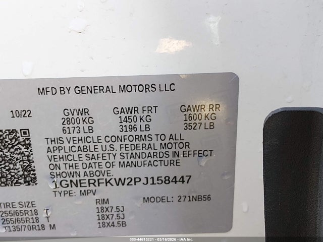 Aukcja sprzedaży 2023 Chevrolet Traverse Fwd Ls, vin: 1GNERFKW2PJ158447, numer aukcji: 44615221