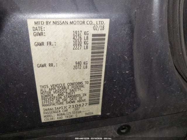 Nissan Altima 2.5 Sv 2018 1N4AL3AP1JC210427 Image 9