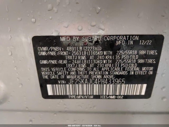 Aukcja sprzedaży 2023 Subaru Forester Sport, vin: JF2SKAJC4PH433965, numer aukcji: 44615257