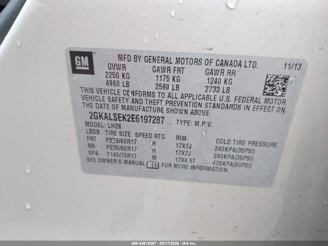 Продаж на аукціоні авто 2014 Gmc Terrain Slt-1, vin: 2GKALSEK2E6197287, номер лоту: 44615267