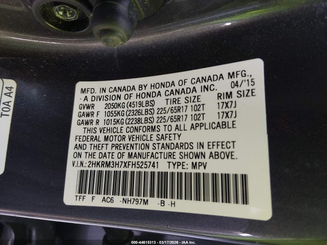 Honda Cr-v Ex-l 2015 2HKRM3H7XFH525741 Image 9