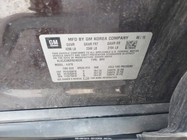 2015 Buick Encore Leather მანქანა იყიდება აუქციონზე, vin: KL4CJCSB2FB246226, აუქციონის ნომერი: 44615315