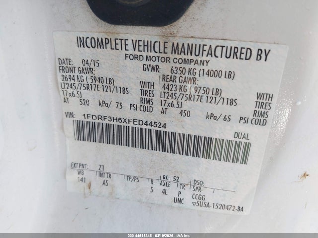 Ford F-350 Chassis Xl 2015 1FDRF3H6XFED44524 Image 9