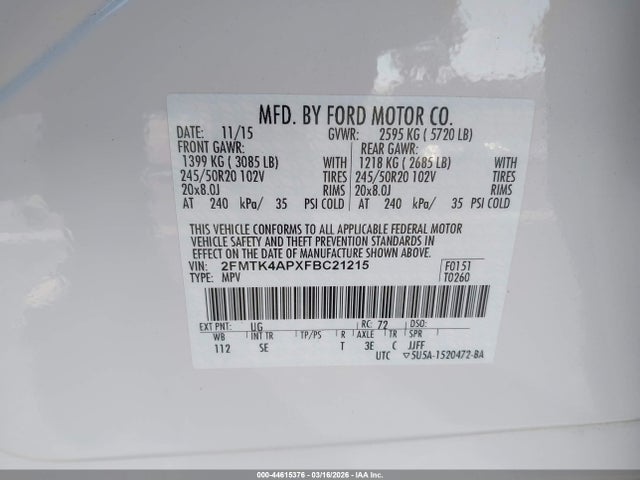 Ford EDGE SPORT 2015 2FMTK4APXFBC21215 Image 9