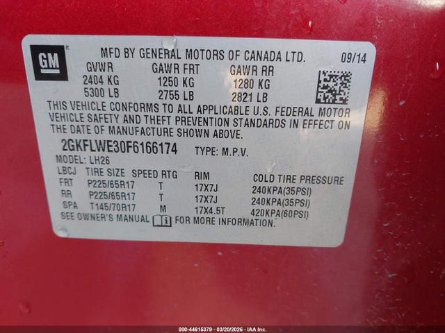 Продажа на аукционе авто 2015 Gmc Terrain Sle-2, vin: 2GKFLWE30F6166174, номер лота: 44615379