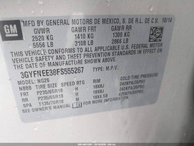Продажа на аукционе авто 2015 Cadillac Srx Luxury Collection, vin: 3GYFNEE38FS555267, номер лота: 44615381