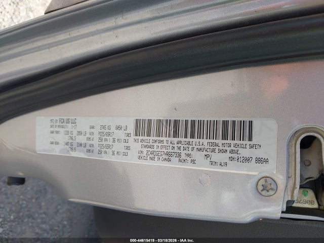 2017 Dodge Grand Caravan Gt მანქანა იყიდება აუქციონზე, vin: 2C4RDGEG7HR667336, აუქციონის ნომერი: 44615419