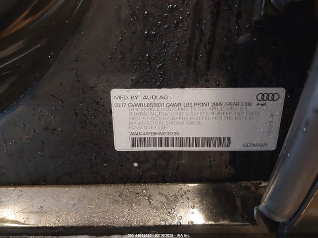 Aukcja sprzedaży 2017 Audi A8 L 3.0t, vin: WAU44AFD9HN019325, numer aukcji: 44615420