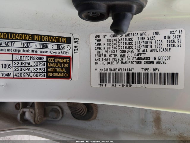2015 HONDA CR-V 5J6RM4H3XFL041447 Photo 8